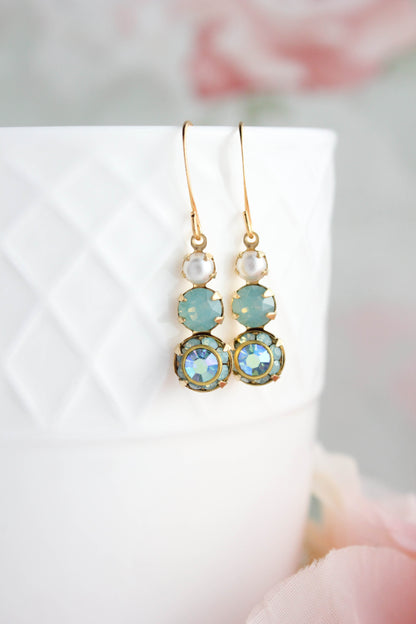 Glass Drop Earrings | Aqua Three Jewel Earrings