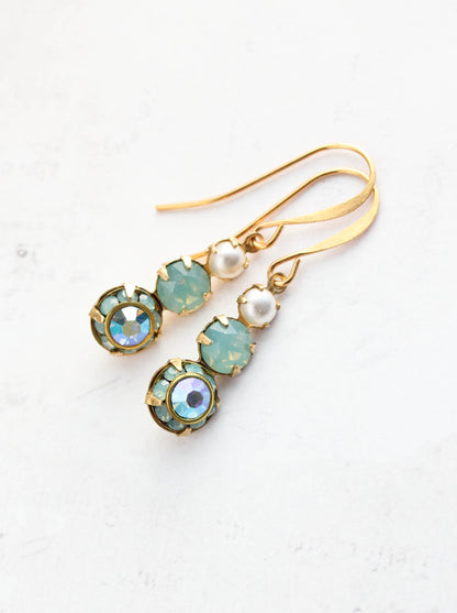 Glass Drop Earrings | Aqua Three Jewel Earrings