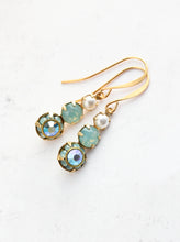 Load image into Gallery viewer, Glass Drop Earrings | Aqua Three Jewel Earrings