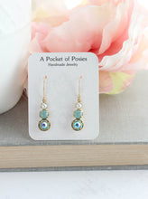 Load image into Gallery viewer, Glass Drop Earrings | Aqua Three Jewel Earrings