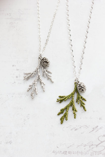 Cedar Branch and Pine Cone Charm Necklace (4 options)
