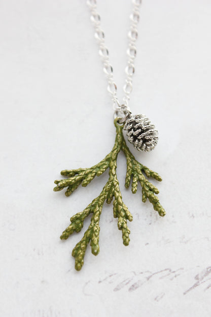 Cedar Branch and Pine Cone Charm Necklace (4 options)