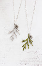 Load image into Gallery viewer, Cedar Branch and Pine Cone Charm Necklace (4 options)