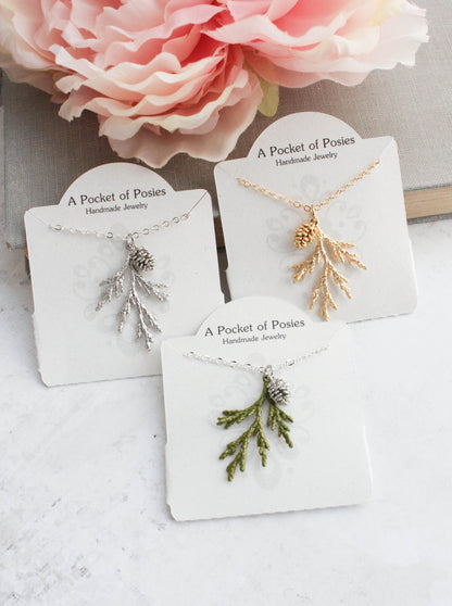 Cedar Branch and Pine Cone Charm Necklace (4 options)