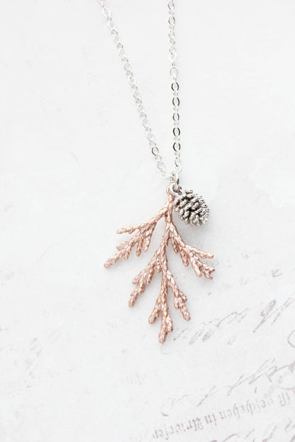 Cedar Branch and Pine Cone Charm Necklace (4 options)