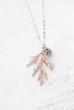 Load image into Gallery viewer, Cedar Branch and Pine Cone Charm Necklace (4 options)