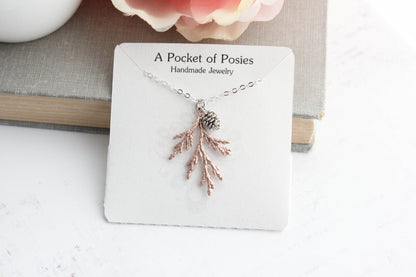Cedar Branch and Pine Cone Charm Necklace (4 options)