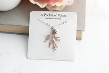 Load image into Gallery viewer, Cedar Branch and Pine Cone Charm Necklace (4 options)