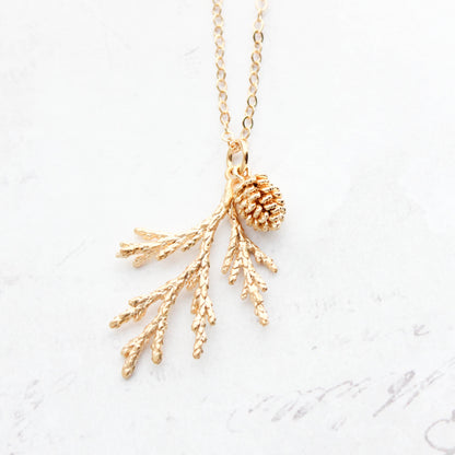 Cedar Branch and Pine Cone Charm Necklace (4 options)
