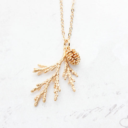 Cedar Branch and Pine Cone Charm Necklace (4 options)