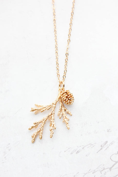 Cedar Branch and Pine Cone Charm Necklace (4 options)