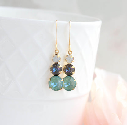 Glass Drop Earrings | White Opal & Seafoam