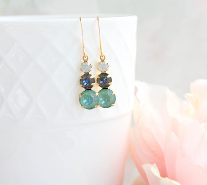 Glass Drop Earrings | White Opal & Seafoam