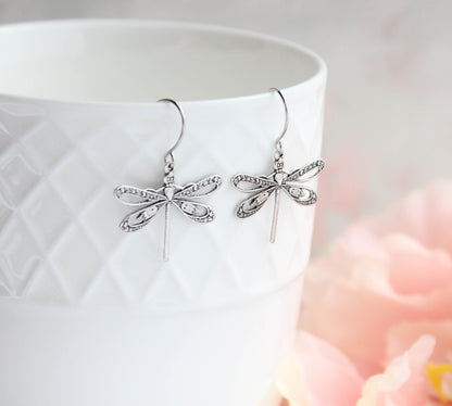 Dragonfly Earrings | Antiqued Silver