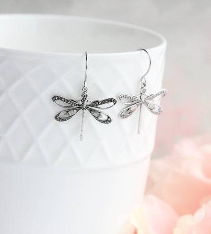 Dragonfly Earrings | Antiqued Silver