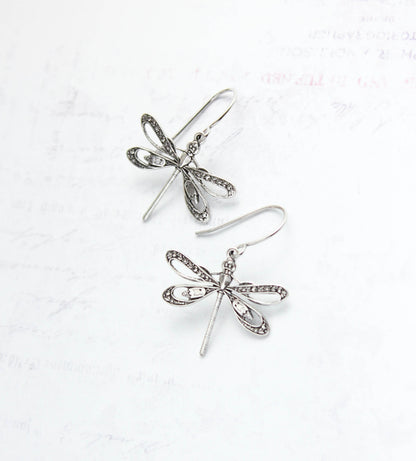 Dragonfly Earrings | Antiqued Silver