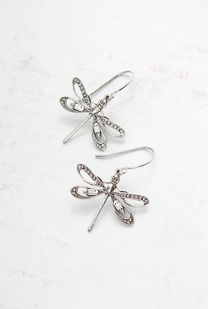 Dragonfly Earrings | Antiqued Silver