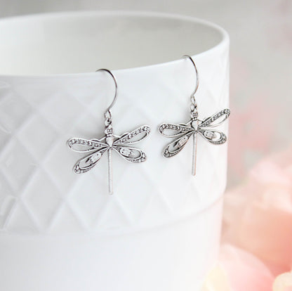 Dragonfly Earrings | Antiqued Silver