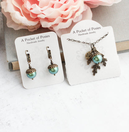 Pearl Acorn Earrings | Matte Blackberry