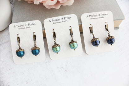 Pearl Acorn Earrings | Matte Blackberry