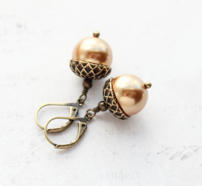 Burnt Copper Acorn Earrings