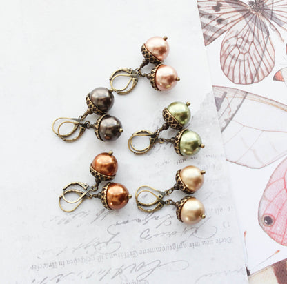 Burnt Copper Pearl Acorn Charm Necklace