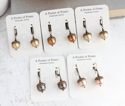 Burnt Copper Pearl Acorn Charm Necklace