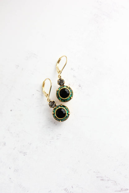 Art Deco Vintage Glass Earrings | Emerald Green & Jet Black