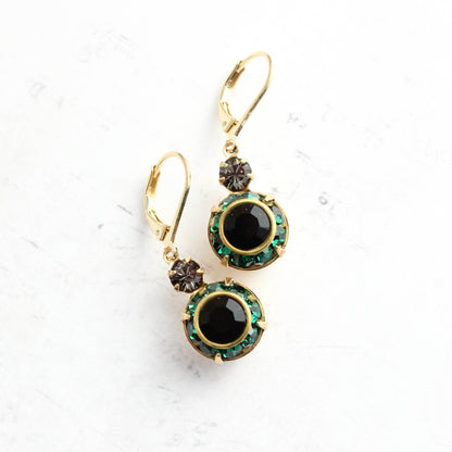 Art Deco Vintage Glass Earrings | Emerald Green & Jet Black