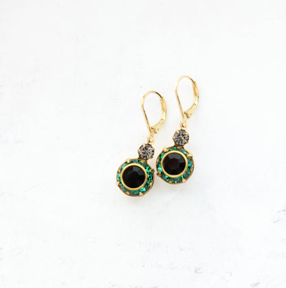 Art Deco Vintage Glass Earrings | Emerald Green & Jet Black