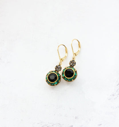 Art Deco Vintage Glass Earrings | Emerald Green & Jet Black