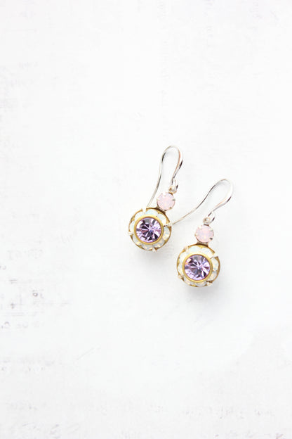 Art Deco Floral Earrings | Rose Opal and Violet Purple Glass