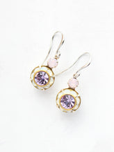 Load image into Gallery viewer, Art Deco Floral Earrings | Rose Opal and Violet Purple Glass