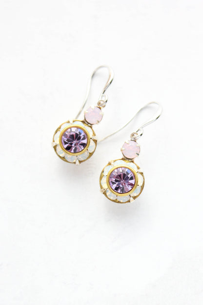 Art Deco Floral Earrings | Rose Opal and Violet Purple Glass