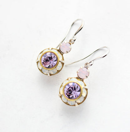 Art Deco Floral Earrings | Rose Opal and Violet Purple Glass