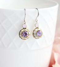 Load image into Gallery viewer, Art Deco Floral Earrings | Rose Opal and Violet Purple Glass