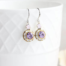 Load image into Gallery viewer, Art Deco Floral Earrings | Rose Opal and Violet Purple Glass