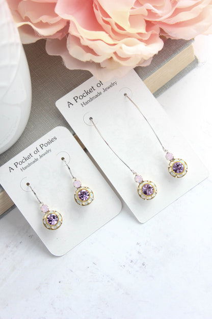Art Deco Floral Earrings | Rose Opal and Violet Purple Glass