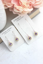 Load image into Gallery viewer, Art Deco Floral Earrings | Rose Opal and Violet Purple Glass