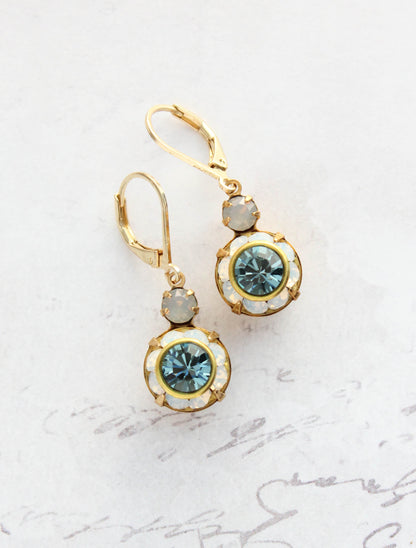 Art Deco Floral Earrings | White Opal & Dusty Blue Sapphire