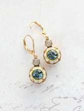 Load image into Gallery viewer, Art Deco Floral Earrings | White Opal &amp; Dusty Blue Sapphire