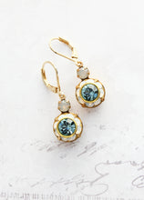 Load image into Gallery viewer, Art Deco Floral Earrings | White Opal &amp; Dusty Blue Sapphire