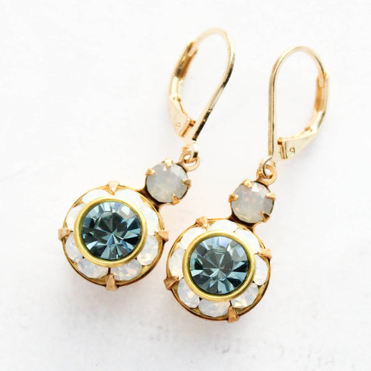 Art Deco Floral Earrings | White Opal & Dusty Blue Sapphire