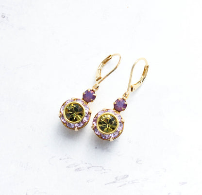 Art Deco Earrings | Violet Purple & Olivine Green