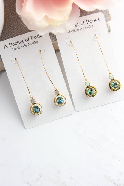 Art Deco Floral Earrings | Smoke Grey & Sapphire Blue Glass
