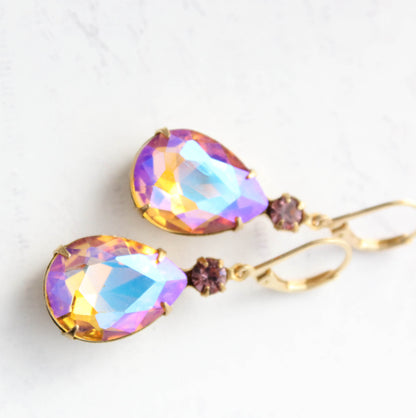 Aurora Glass Teardrop Earrings | Rose Pink & Honey Topaz