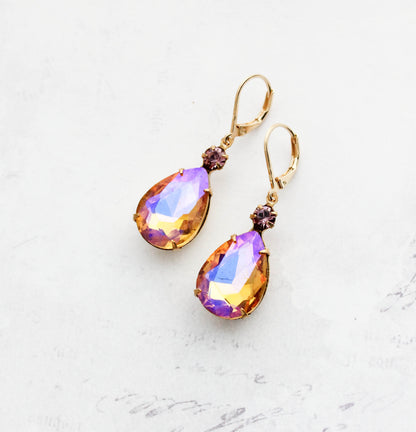 Aurora Glass Teardrop Earrings | Rose Pink & Honey Topaz