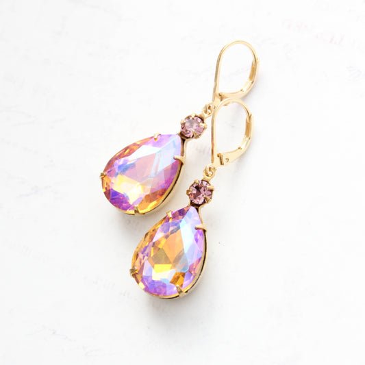 Aurora Glass Teardrop Earrings | Rose Pink & Honey Topaz