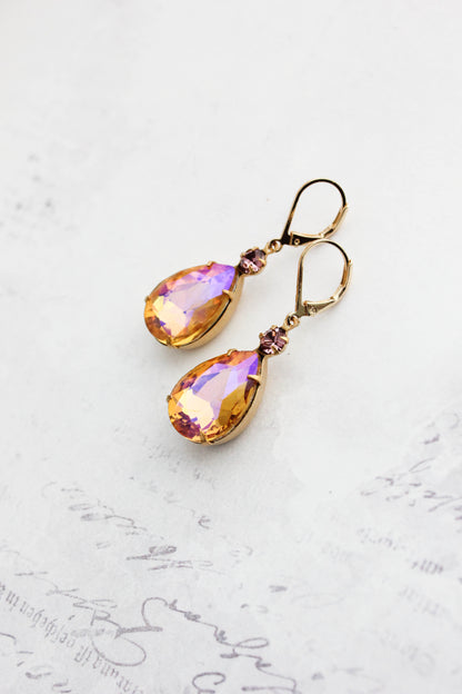 Aurora Glass Teardrop Earrings | Rose Pink & Honey Topaz
