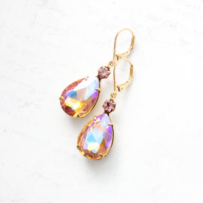 Aurora Glass Teardrop Earrings | Rose Pink & Honey Topaz